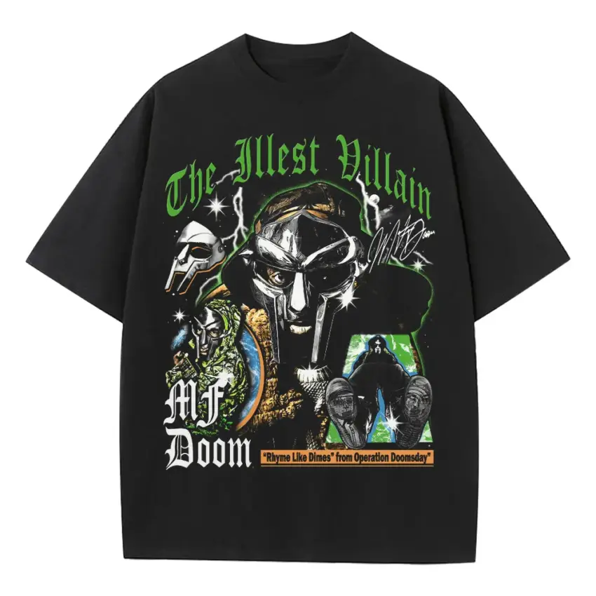 MF Doom The Illest Villain Heavyweight Oversized Black Graphic Tee