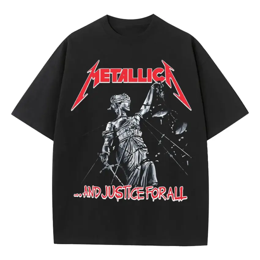 Metallica And Justice For All Heavyweight Oversized Black Graphic Tee