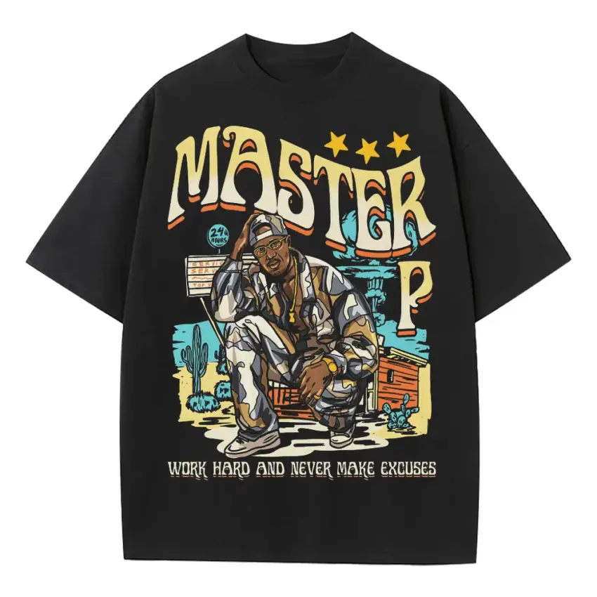 Master P Work Hard Heavyweight Oversized Black Graphic Tee