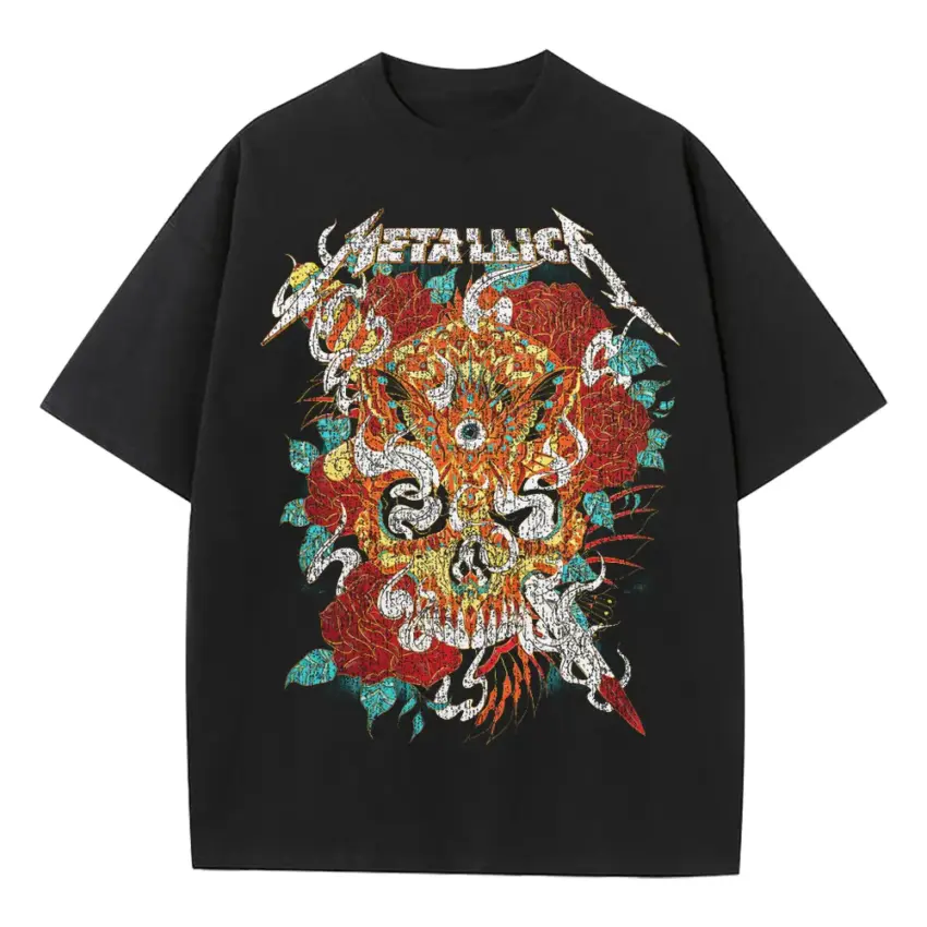 Metallica Sugar Skull Heavyweight Oversized Black Graphic Tee