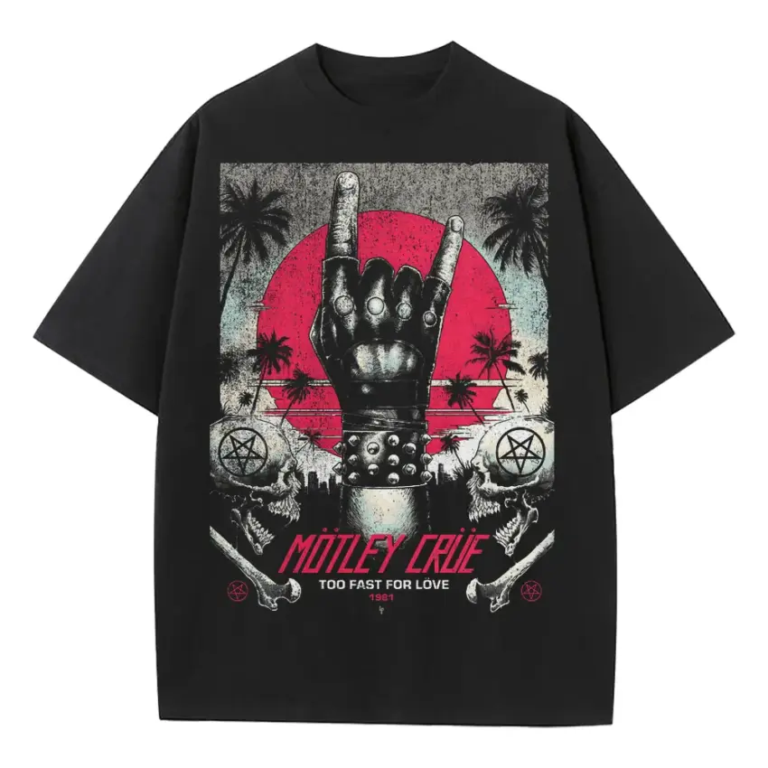 Motley Crue Wild Side Heavyweight Oversized Black Graphic Tee