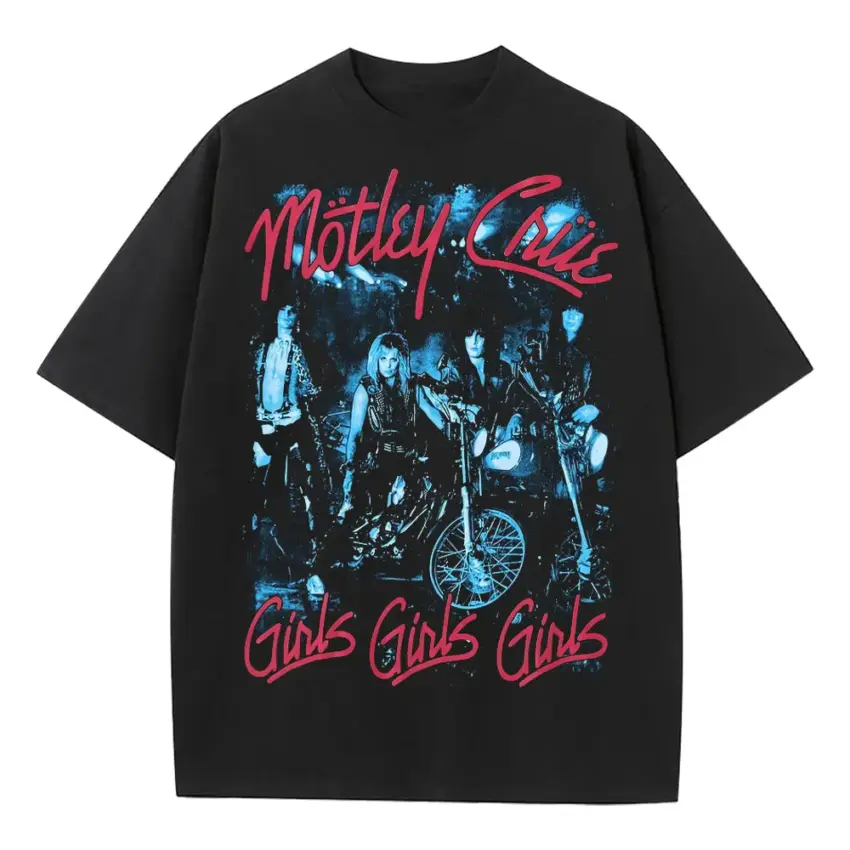 Motley Crue Girls Girls Girls Heavyweight Oversized Black Graphic Tee