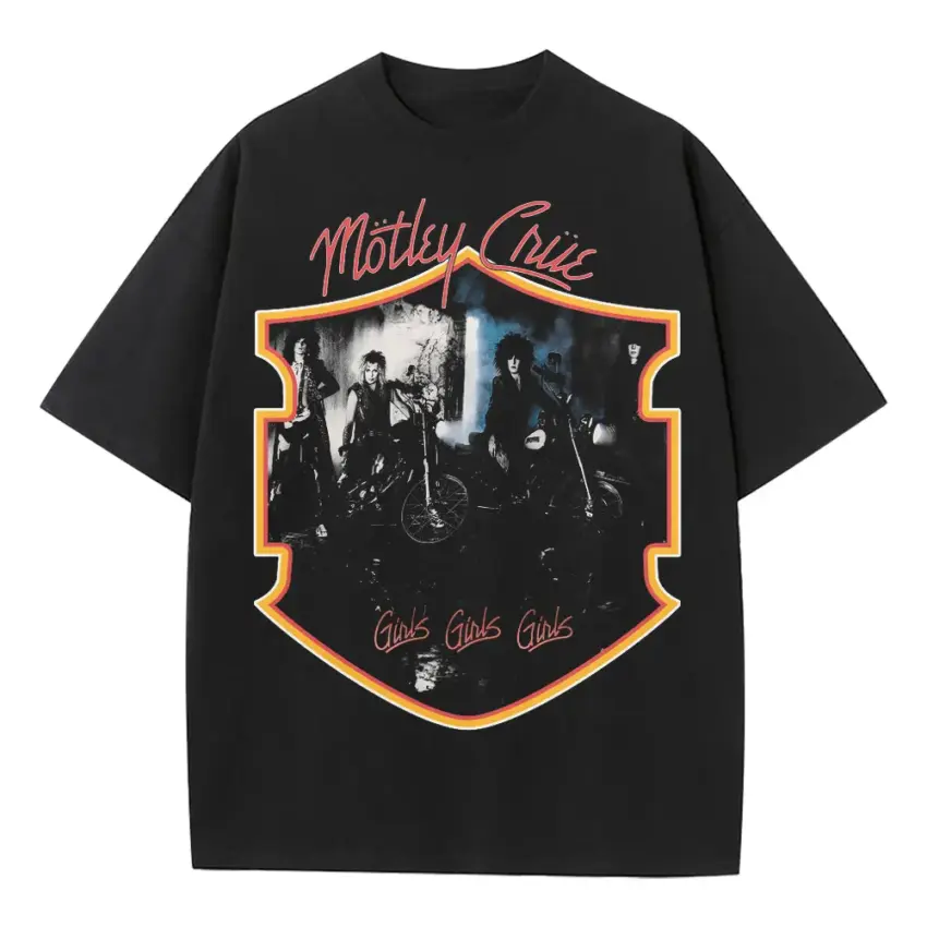 Motley Crue Shield Heavyweight Oversized Black Graphic Tee
