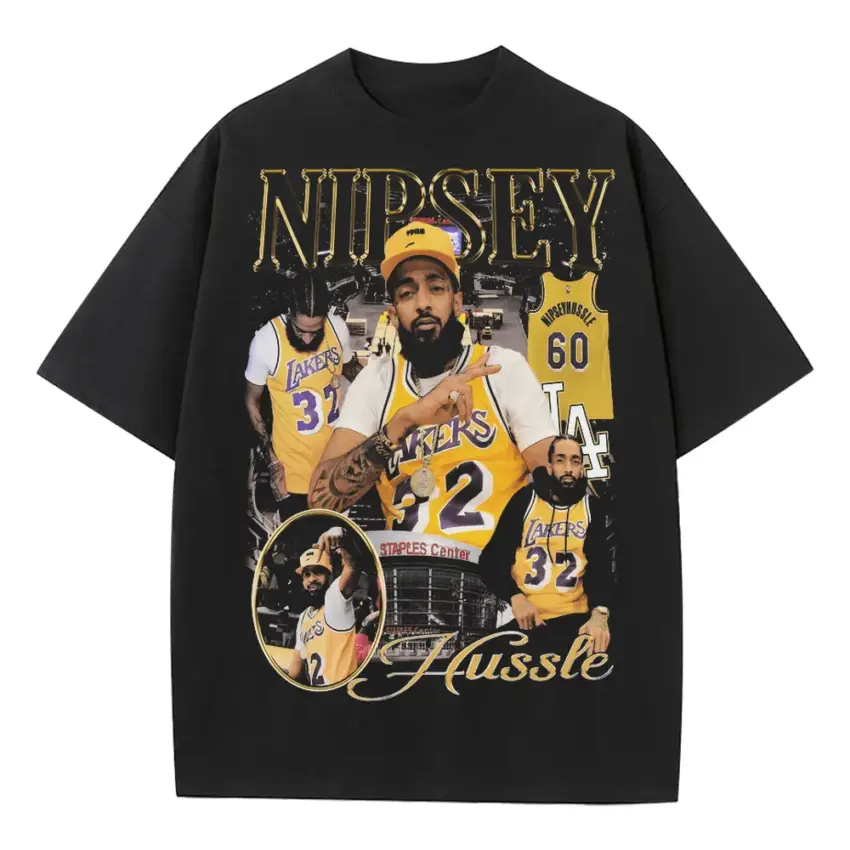 Nipsey Hussle Lakers Tribute Heavyweight Oversized Black Graphic Tee