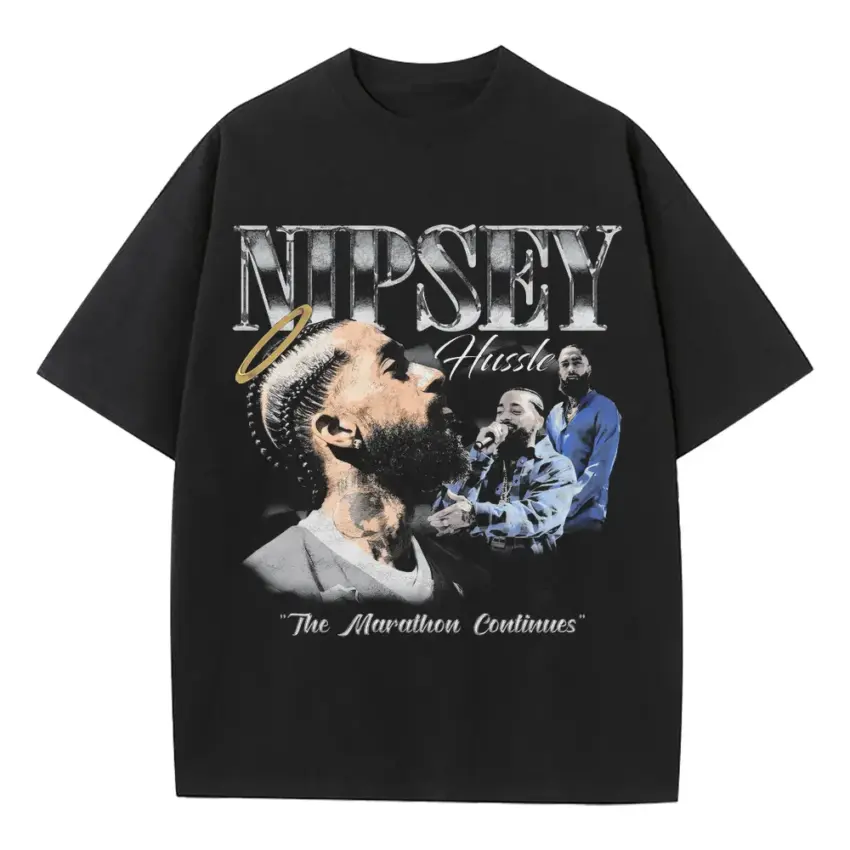 Nipsey The Marathon Continues Heavyweight Oversized Black Graphic Tee
