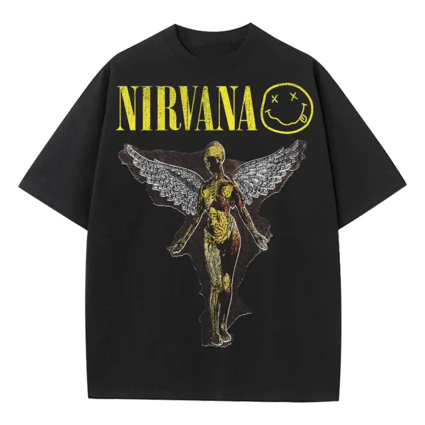 Nirvana In Utero Angel Heavyweight Oversized Black Graphic Tee