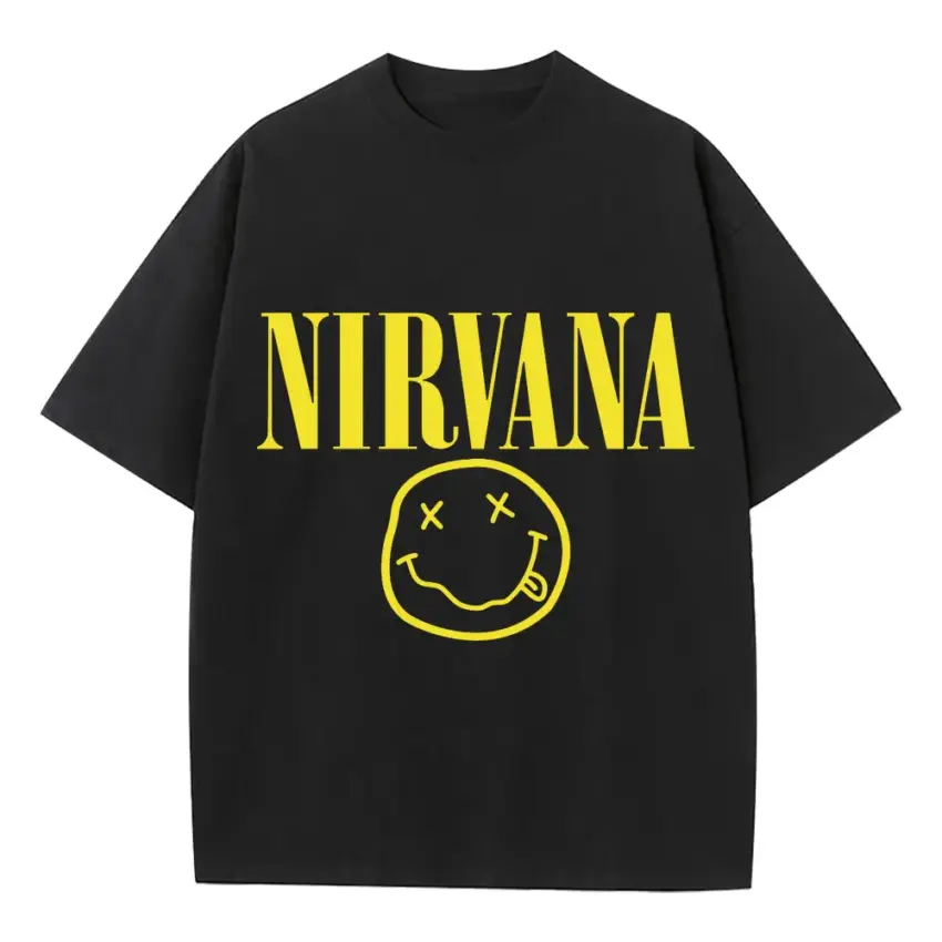 Nirvan Smiley Logo Heavyweight Oversized Black Graphic Tee