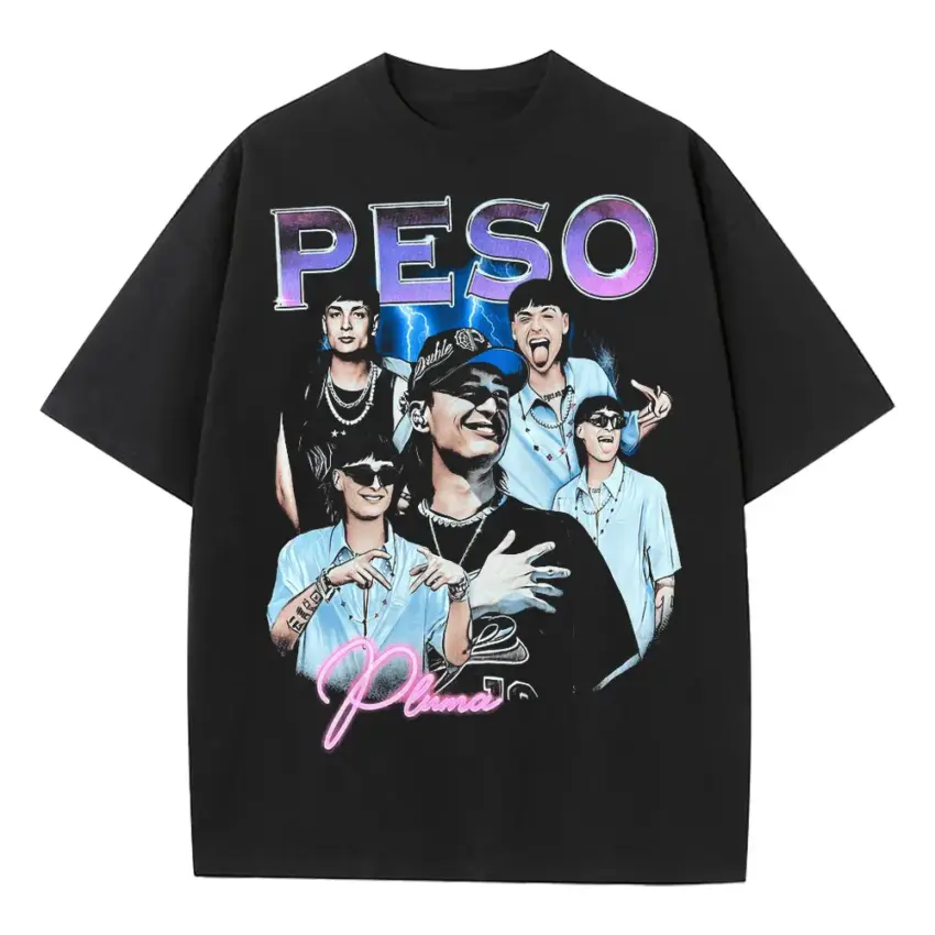 Peso Pluma Blue Hue Collage Heavyweight Oversized Black Graphic Tee
