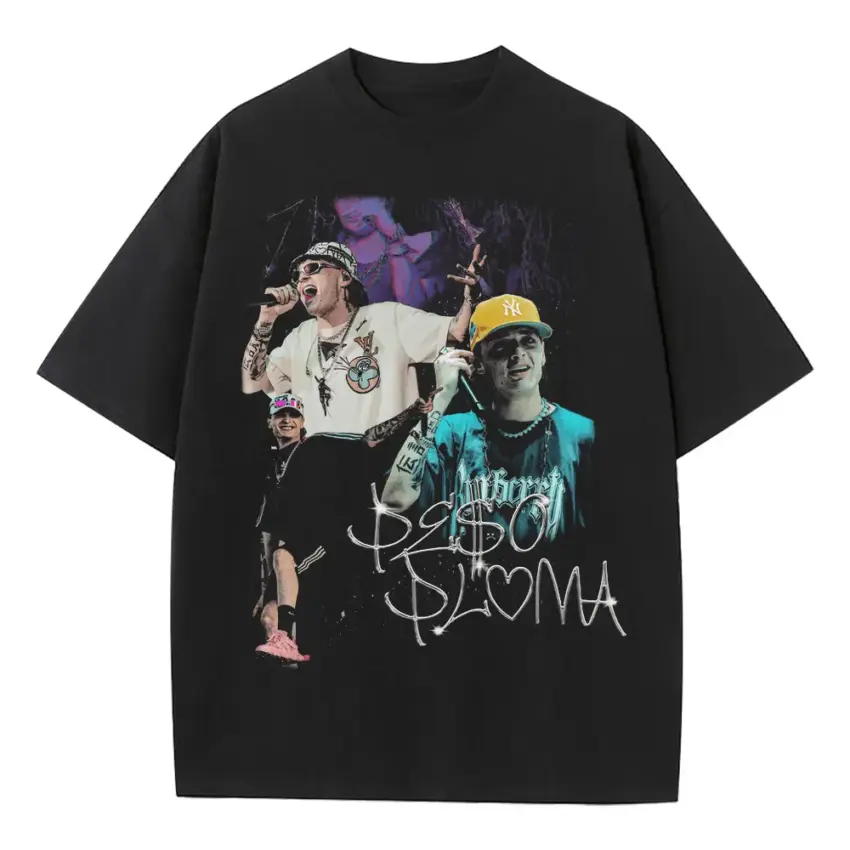 Peso Pluma Purple And Yellow Heavyweight Oversized Black Graphic Tee