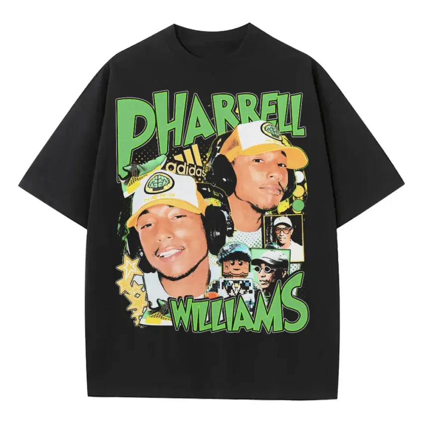 Pharrell Williams Collage Heavyweight Oversized Black Graphic Tee