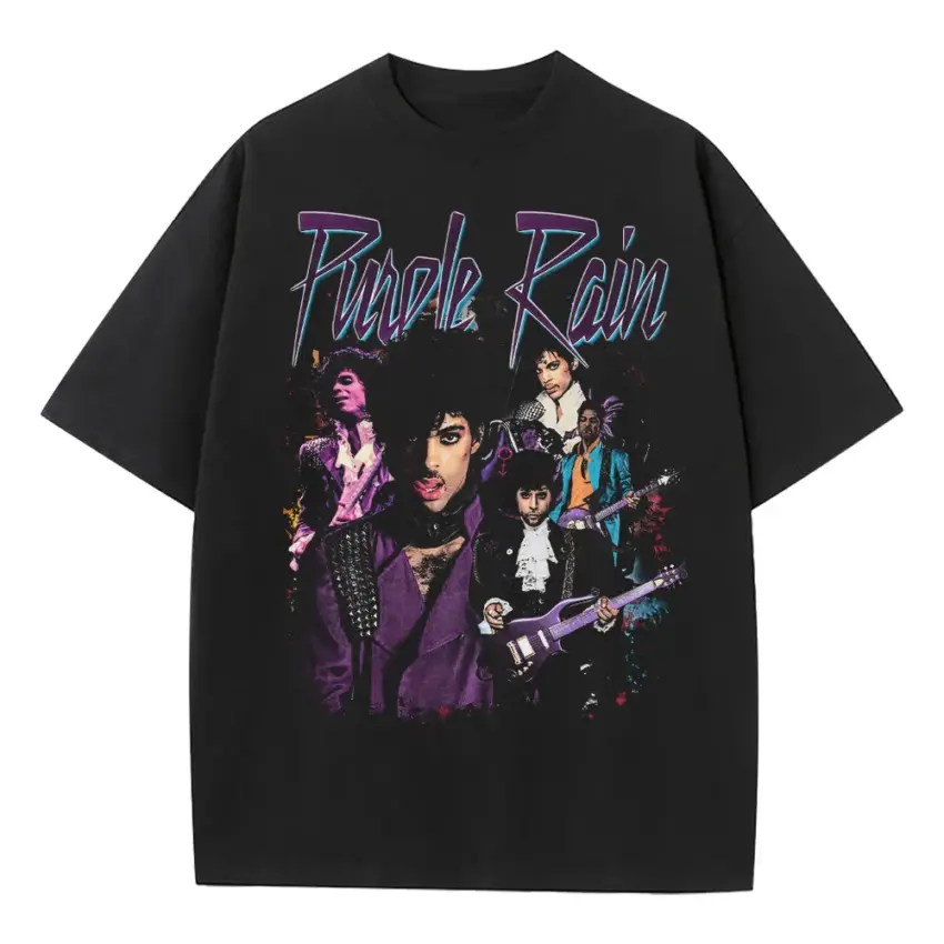 Prince And The Revolution Purple Rain Heavyweight Oversized Black Graphic Tee