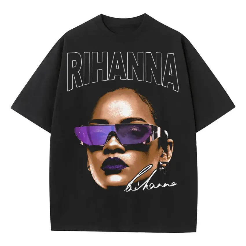 Rihanna Signature Shades Heavyweight Oversized Black Graphic Tee