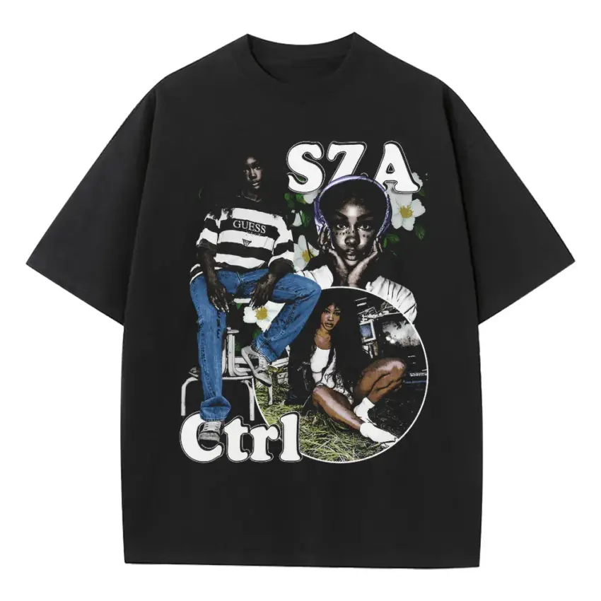 SZA Ctrl Collage2 Heavyweight Oversized Black Graphic Tee