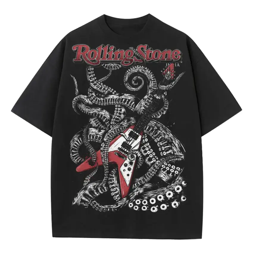 Rolling Stones Octopus Heavyweight Oversized Black Graphic Tee