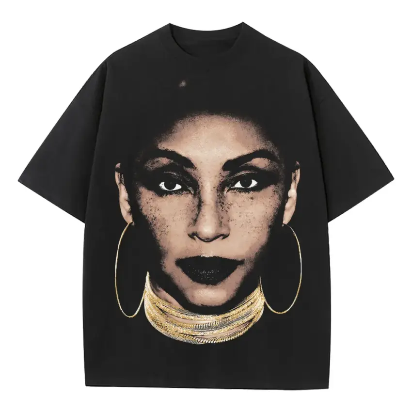 Sade Adu Portrait Heavyweight Oversized Black Graphic Tee