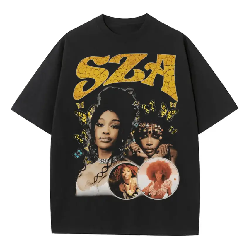 SZA SOS Yellow Theme Heavyweight Oversized Black Graphic Tee