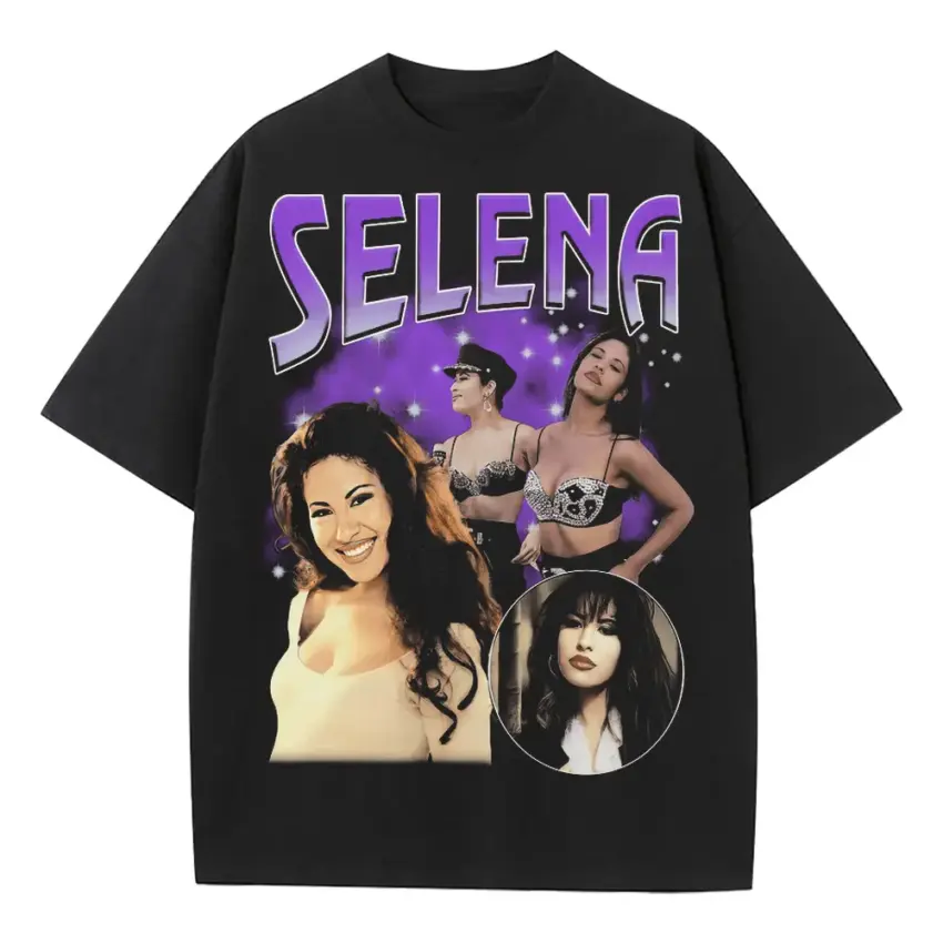 Selena Purple Reign Heavyweight Oversized Black Graphic Tee