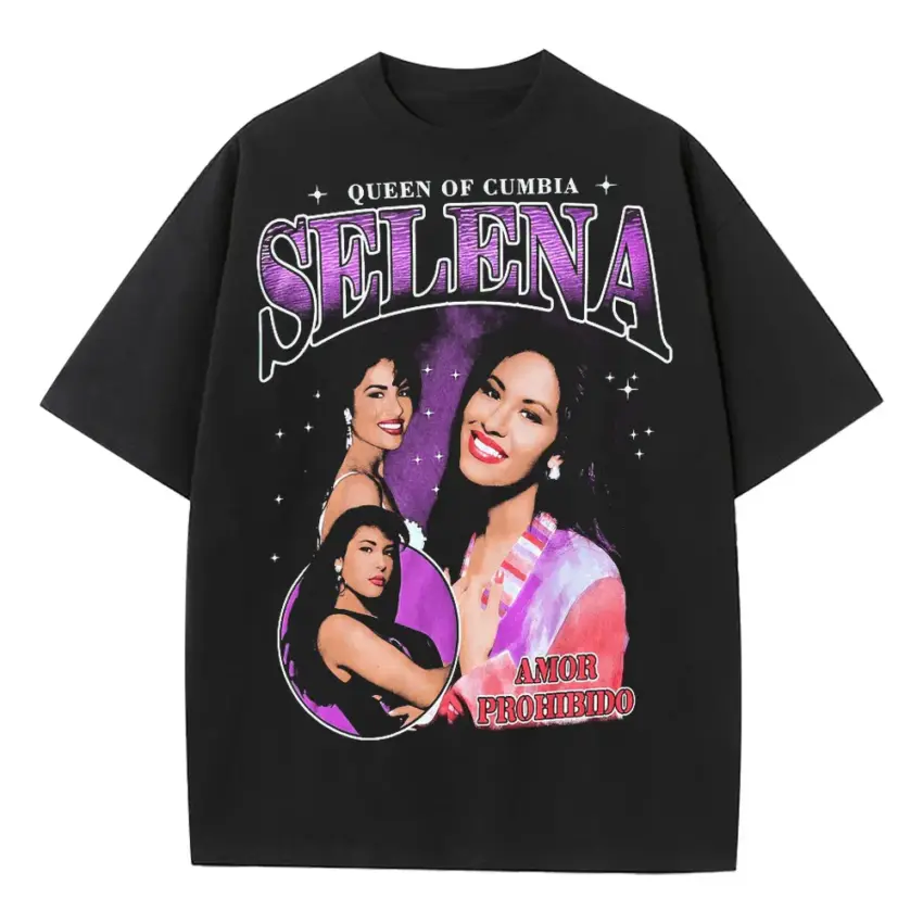Selena Queen Of Cumbia Heavyweight Oversized Black Graphic Tee
