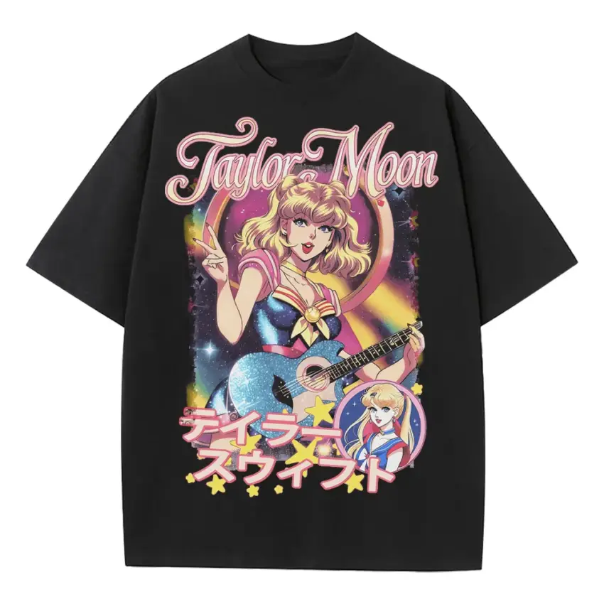 Taylor Moon Swift Mashup Heavyweight Oversized Black Graphic Tee