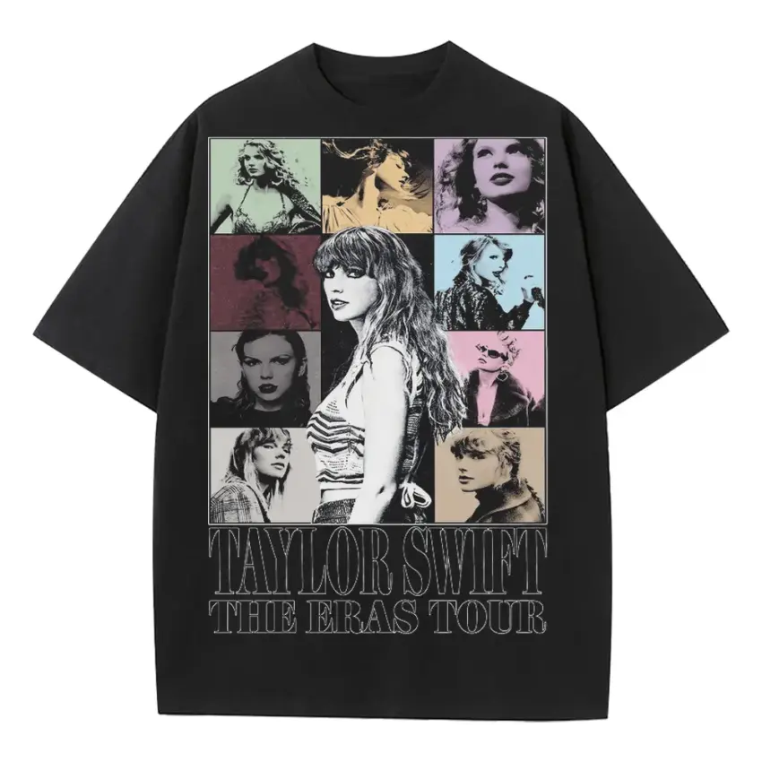 Taylor Swift Eras Tour Collage Heavyweight Oversized Black Graphic Tee