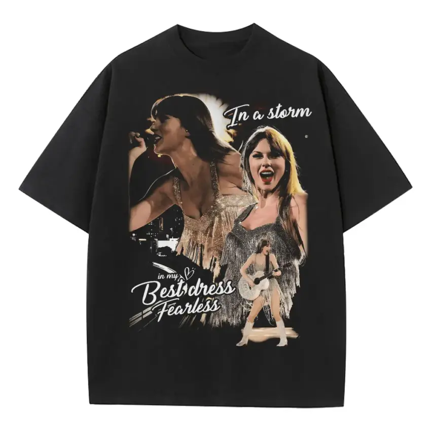 Taylor Swift Fearless Dress Heavyweight Oversized Black Graphic Tee