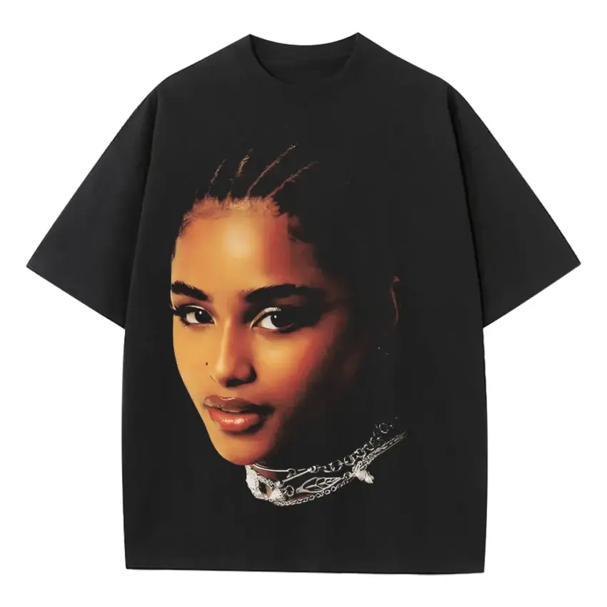 Tyla Water Portrait Heavyweight Oversized Black Graphic Tee