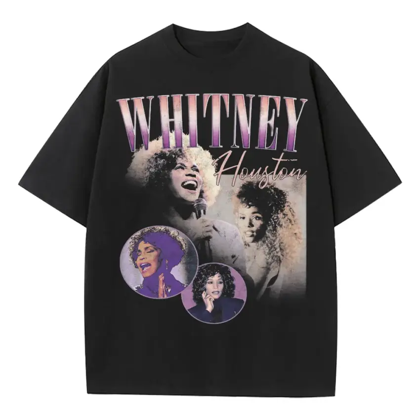 Whitney Houston Purple Tribute Heavyweight Oversized Black Graphic Tee