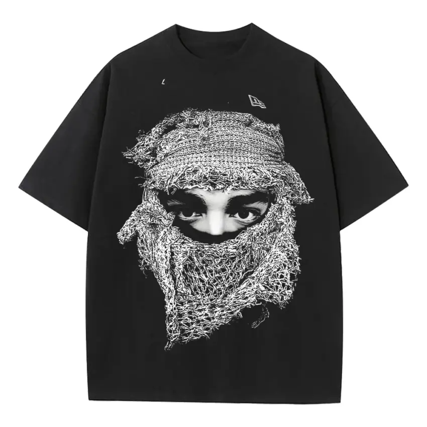 Woven Mask Mystic Heavyweight Oversized Black Graphic Tee