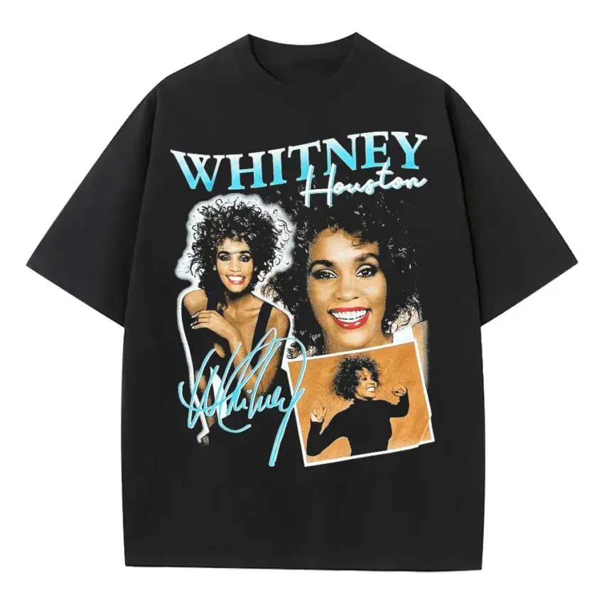 Whitney Houston The Voice Heavyweight Oversized Black Graphic Tee