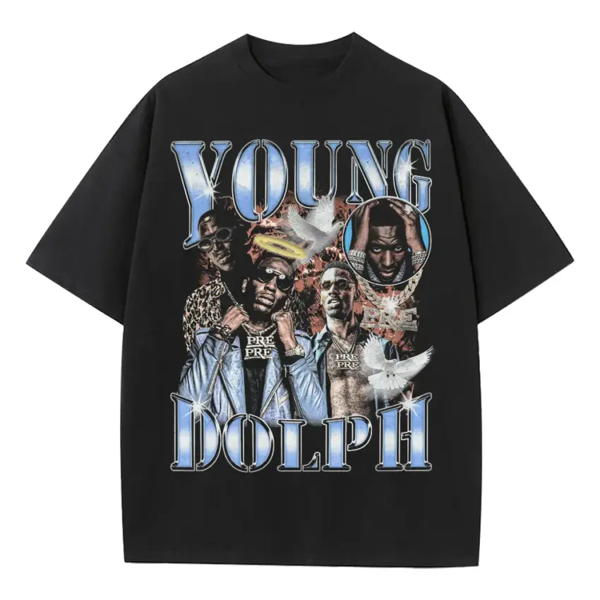 Young Dolph Chrome Tribute Heavyweight Oversized Black Graphic Tee