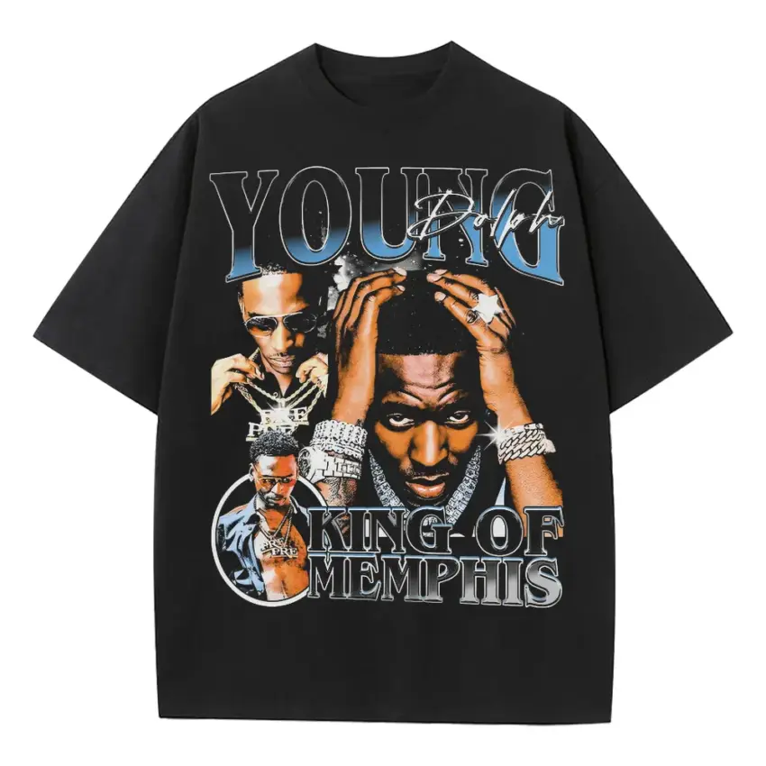 Young Dolph King Of Memphis Heavyweight Oversized Black Graphic Tee