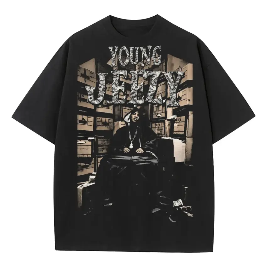 Young Jeezy Thug Motivation Heavyweight Oversized Black Graphic Tee