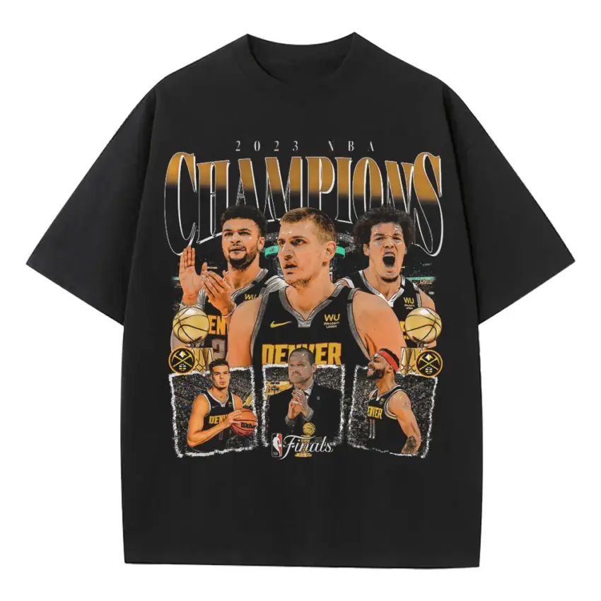 Denver Nuggets 2023 Champions Collage Heavyweight Oversized Black Graphic Tee