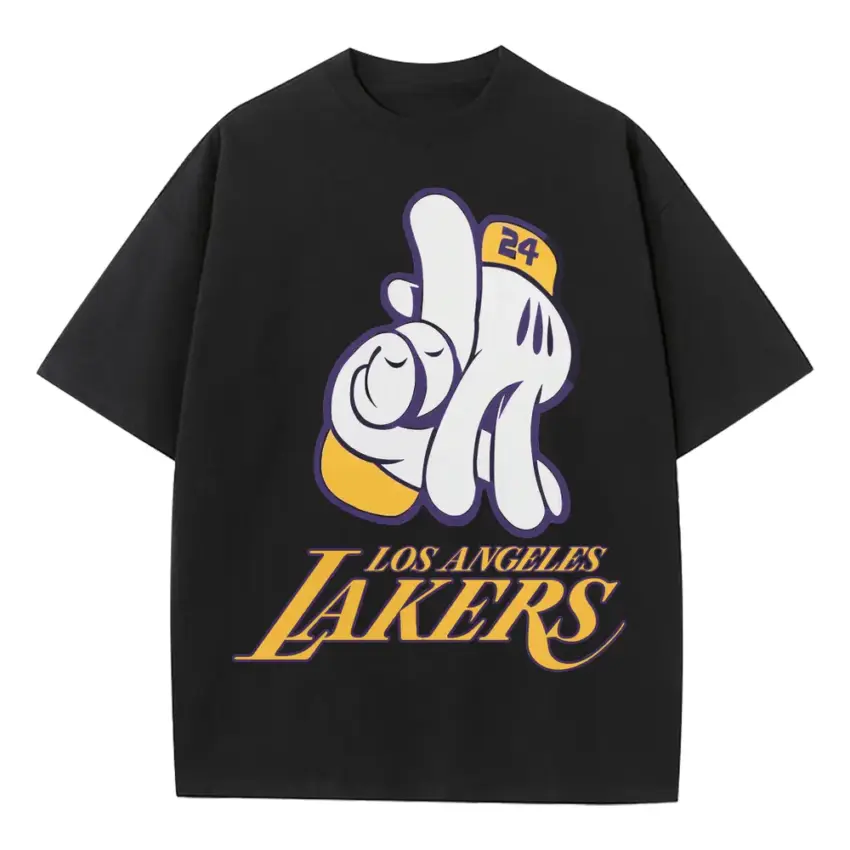 Lakers Glove Tribute For Kobe Heavyweight Oversized Black Graphic Tee