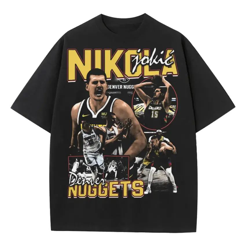 Nikola Jokic Nuggets Nike Tribute Heavyweight Oversized Black Graphic Tee