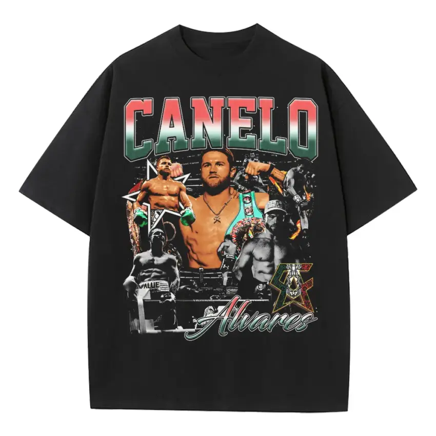 Canelo Alvarez Champion Collage Heavyweight Oversized Black Graphic Tee