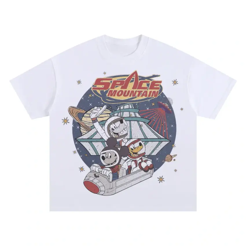 Cosmic Mountain Voyage Oversized White Graphic Tee
