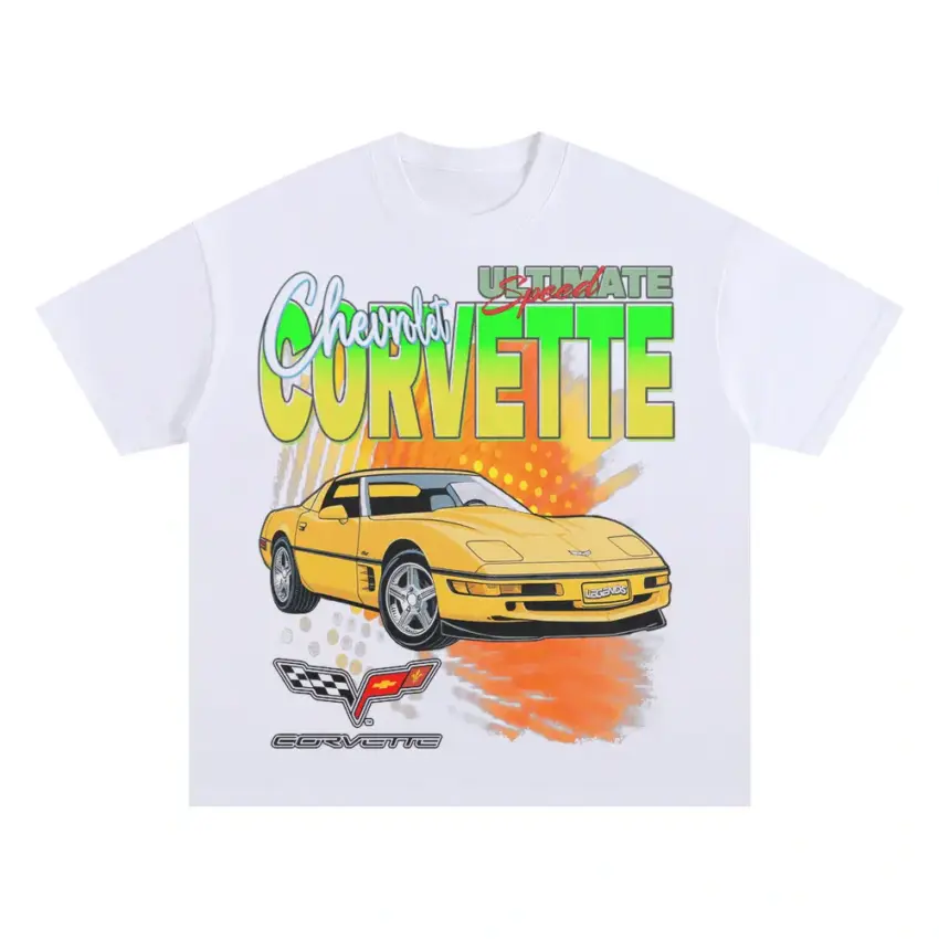 Classic Yellow Corvette Oversized White Graphic Tee