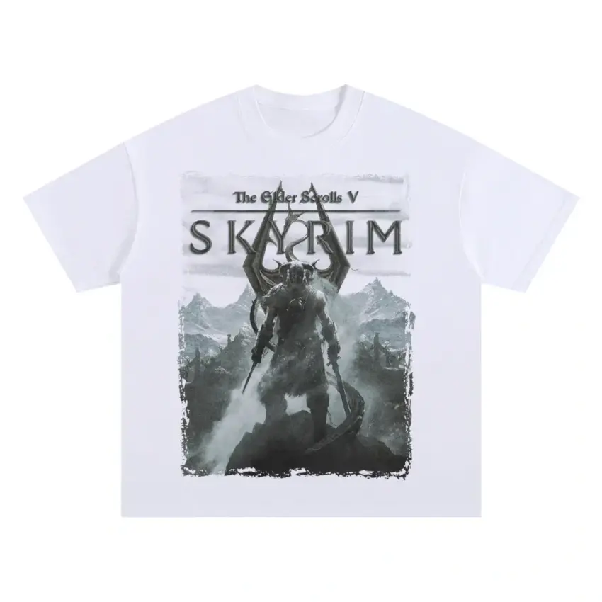 The Elder Scrolls V Skyrim Oversized White Graphic Tee
