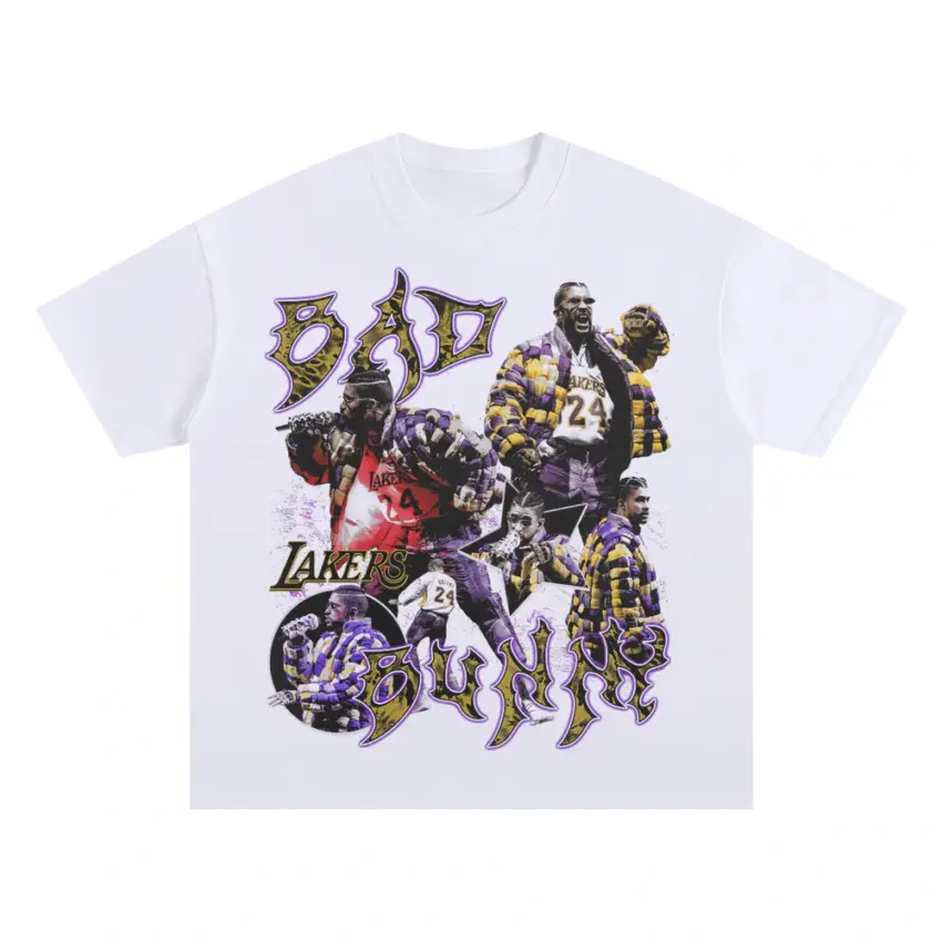 Bad Bunny Lakers Tribute Oversized White Graphic Tee