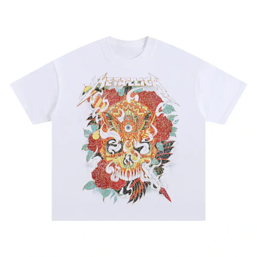 Oni Demon Flames Oversized White Graphic Tee