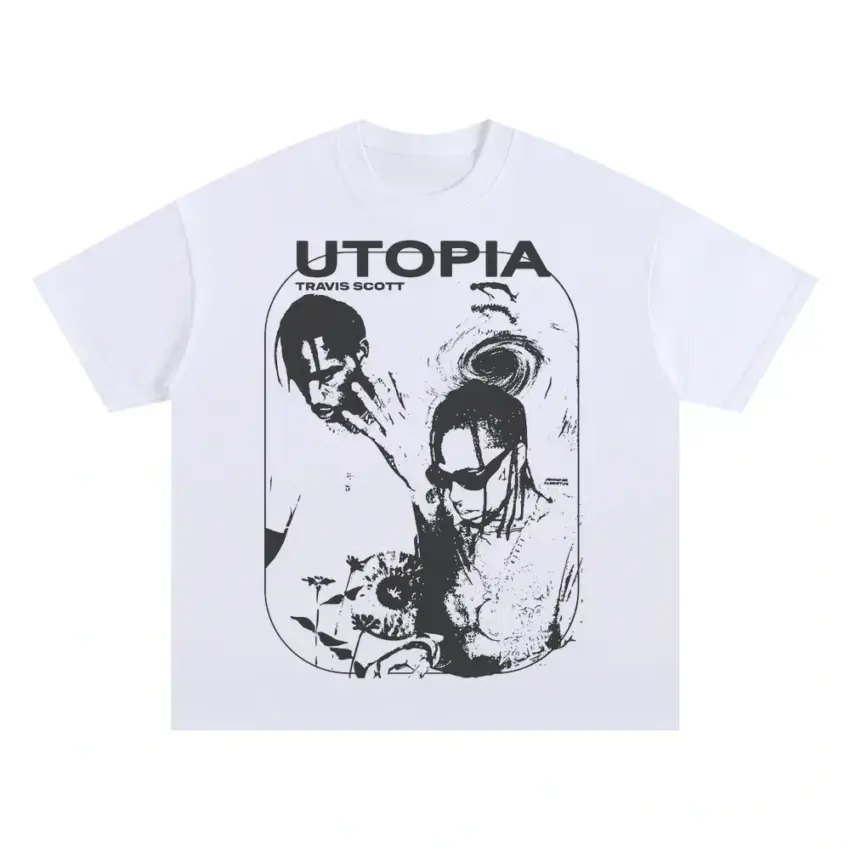 Welcome To Utopia Oversized White Graphic Tee