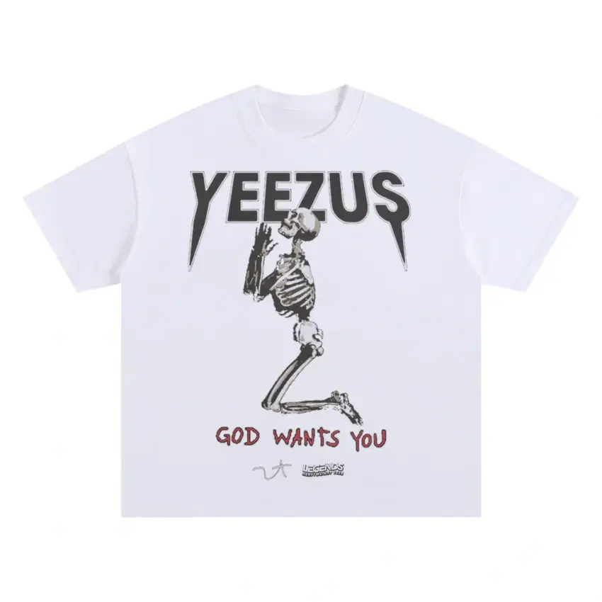 Yeezus Tour Rises Oversized White Graphic Tee