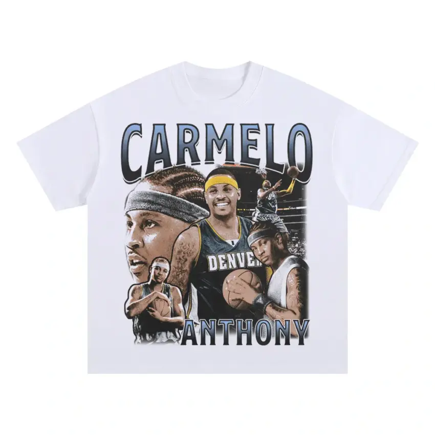 Carmelo Anthony Vintage Collage Oversized White Graphic Tee