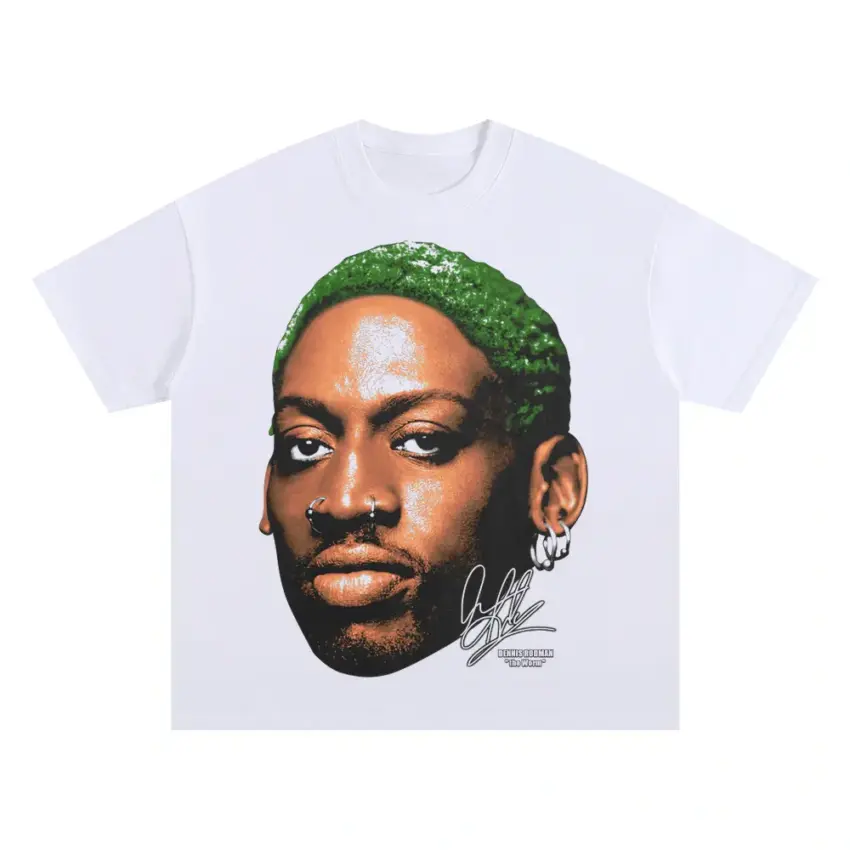 Dennis Rodman The Worm Portrait Oversized White Graphic Tee