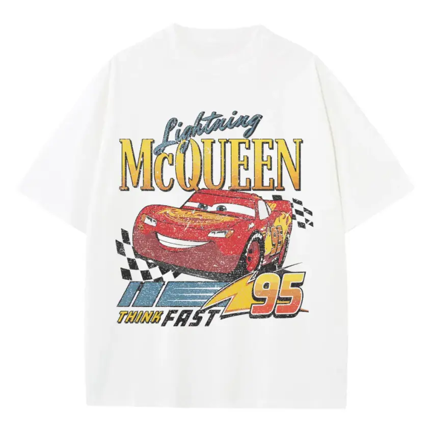 Lightning McQueen Tour Fast Heavyweight Oversized White Graphic Tee