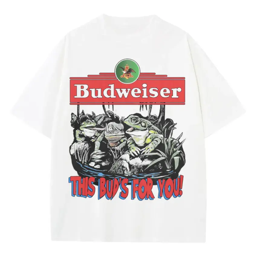 Budweiser Frogs On Tap Heavyweight Oversized White Graphic Tee