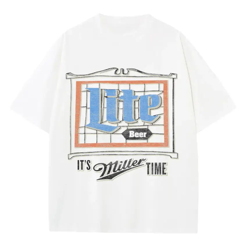 Its Miller Time Neon Heavyweight Oversized White Graphic Tee