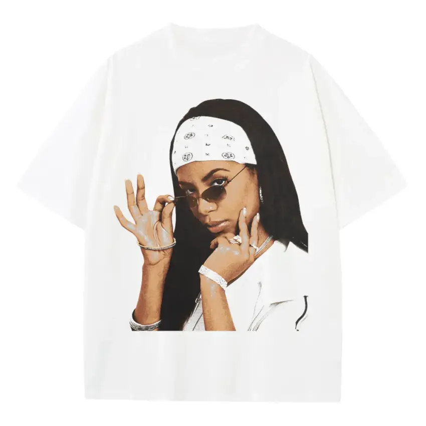 Aaliyah The Princess Of R&B Heavyweight Oversized White Graphic Tee