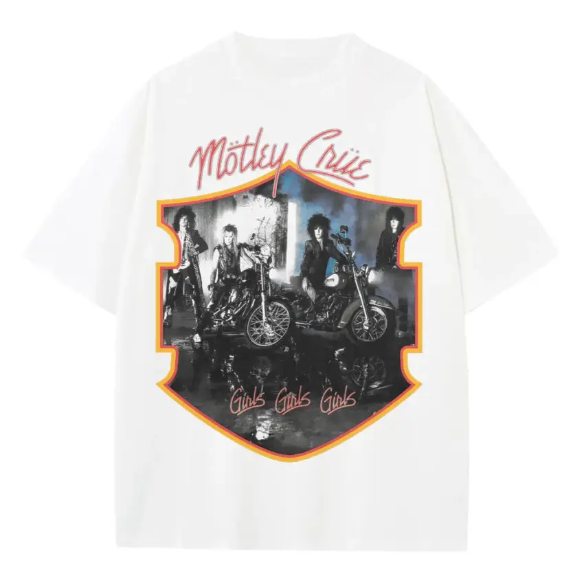 Motley Crue Collage Heavyweight Oversized White Graphic Tee